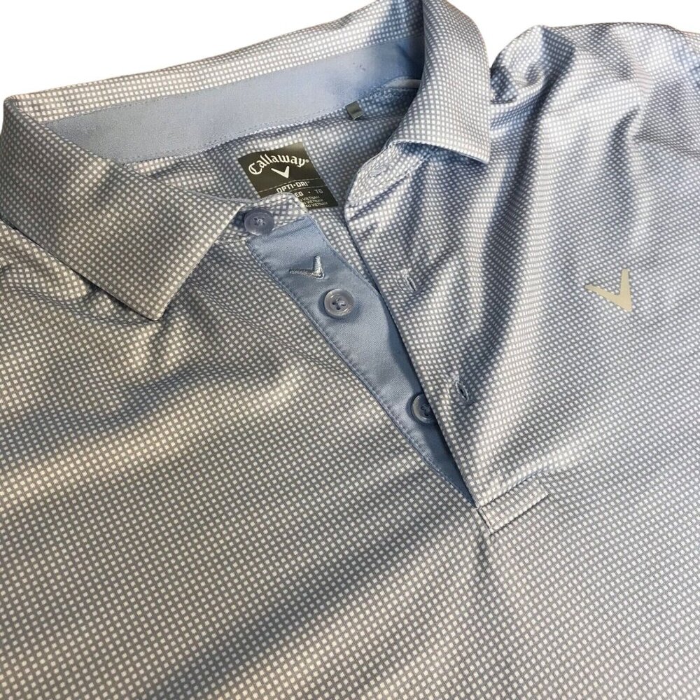 Mens Callaway Golf Short Sleeve Polo Shirt Light Blue Check Opti Dri Sz XL Light